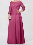 A-Linien-/Prinzessinnenkleid mit Rundhalsausschnitt, 3/4-Ärmeln und bodenlanger Ausführung für die Mutter der Braut, verziert mit Applikationen und Pailletten 