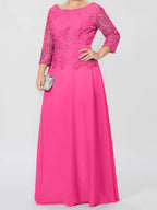 A-Linien-/Prinzessinnenkleid mit Rundhalsausschnitt, 3/4-Ärmeln und bodenlanger Ausführung für die Mutter der Braut, verziert mit Applikationen und Pailletten 