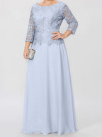 A-Linien-/Prinzessinnenkleid mit Rundhalsausschnitt, 3/4-Ärmeln und bodenlanger Ausführung für die Mutter der Braut, verziert mit Applikationen und Pailletten 