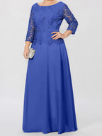 A-Linien-/Prinzessinnenkleid mit Rundhalsausschnitt, 3/4-Ärmeln und bodenlanger Ausführung für die Mutter der Braut, verziert mit Applikationen und Pailletten 