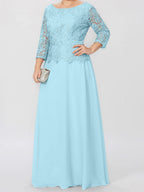 A-Linien-/Prinzessinnenkleid mit Rundhalsausschnitt, 3/4-Ärmeln und bodenlanger Ausführung für die Mutter der Braut, verziert mit Applikationen und Pailletten 
