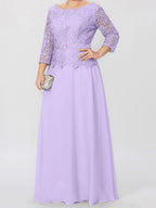 A-Linien-/Prinzessinnenkleid mit Rundhalsausschnitt, 3/4-Ärmeln und bodenlanger Ausführung für die Mutter der Braut, verziert mit Applikationen und Pailletten 