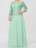 A-Linien-/Prinzessinnenkleid mit Rundhalsausschnitt, 3/4-Ärmeln und bodenlanger Ausführung für die Mutter der Braut, verziert mit Applikationen und Pailletten 