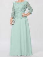 A-Linien-/Prinzessinnenkleid mit Rundhalsausschnitt, 3/4-Ärmeln und bodenlanger Ausführung für die Mutter der Braut, verziert mit Applikationen und Pailletten 