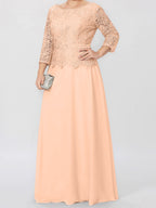 A-Linien-/Prinzessinnenkleid mit Rundhalsausschnitt, 3/4-Ärmeln und bodenlanger Ausführung für die Mutter der Braut, verziert mit Applikationen und Pailletten 
