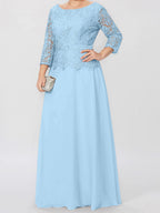 A-Linien-/Prinzessinnenkleid mit Rundhalsausschnitt, 3/4-Ärmeln und bodenlanger Ausführung für die Mutter der Braut, verziert mit Applikationen und Pailletten 