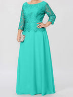 A-Linien-/Prinzessinnenkleid mit Rundhalsausschnitt, 3/4-Ärmeln und bodenlanger Ausführung für die Mutter der Braut, verziert mit Applikationen und Pailletten 