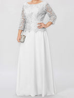 A-Linien-/Prinzessinnenkleid mit Rundhalsausschnitt, 3/4-Ärmeln und bodenlanger Ausführung für die Mutter der Braut, verziert mit Applikationen und Pailletten 