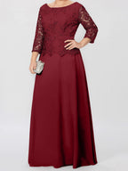 A-Linien-/Prinzessinnenkleid mit Rundhalsausschnitt, 3/4-Ärmeln und bodenlanger Ausführung für die Mutter der Braut, verziert mit Applikationen und Pailletten 