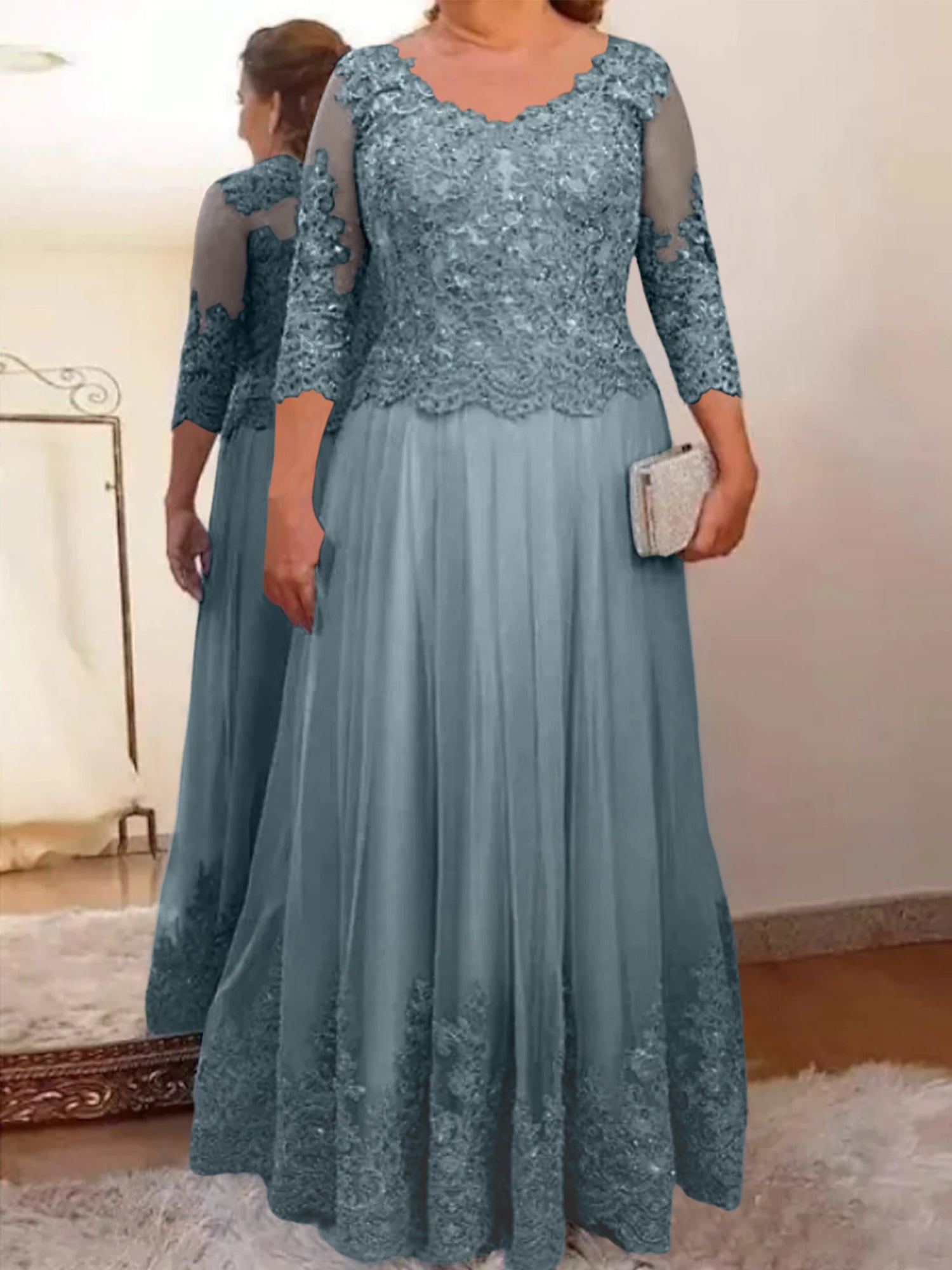 Vestidos de madre de la novia de tul con corte A/princesa y apliques 