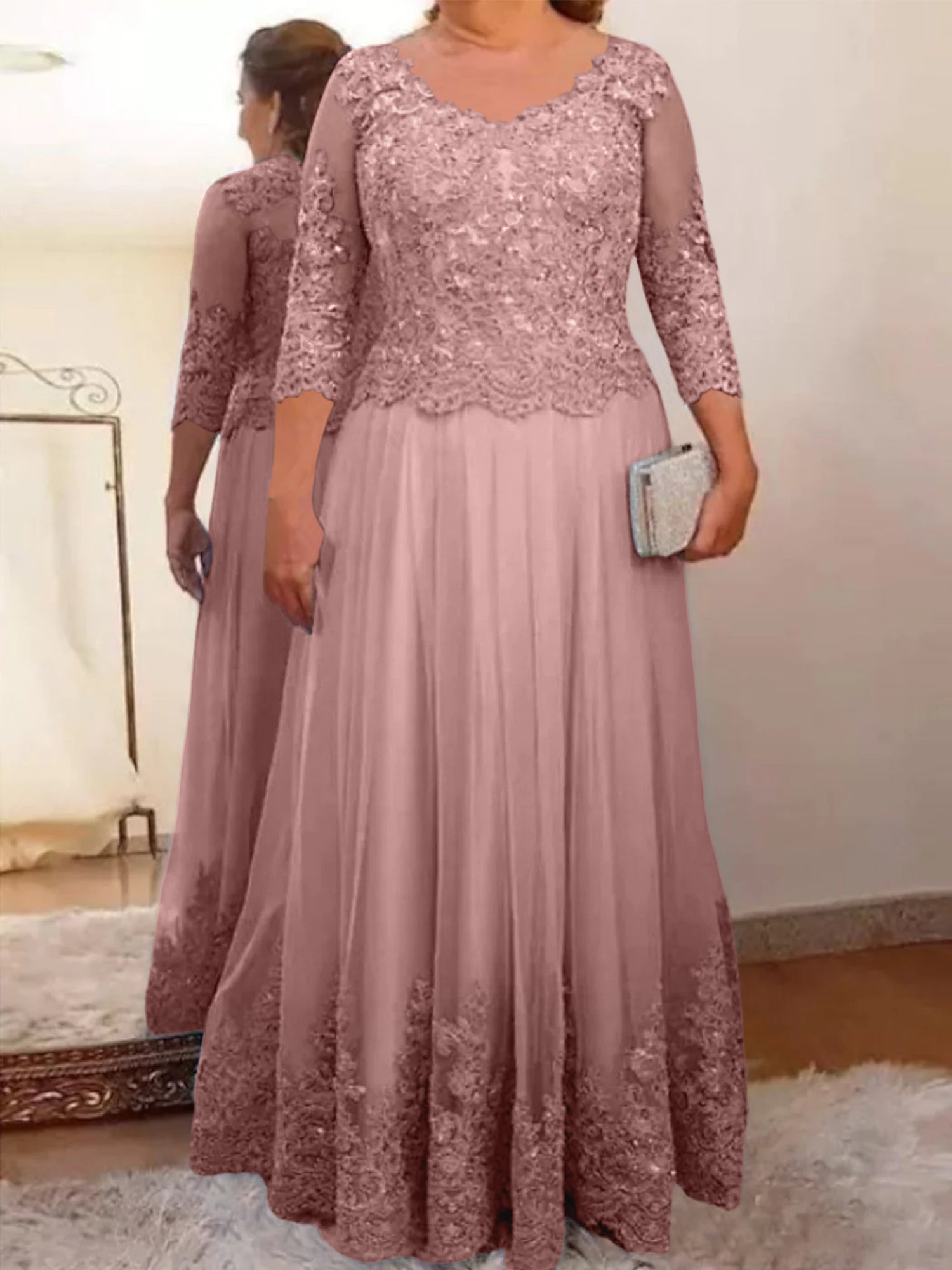 Vestidos de madre de la novia de tul con corte A/princesa y apliques 