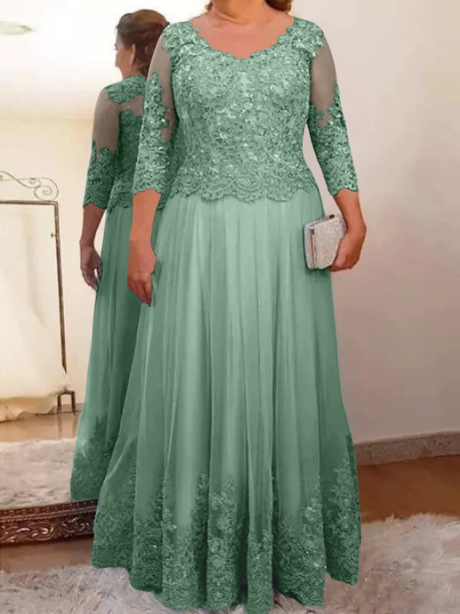 Vestidos de madre de la novia de tul con corte A/princesa y apliques 