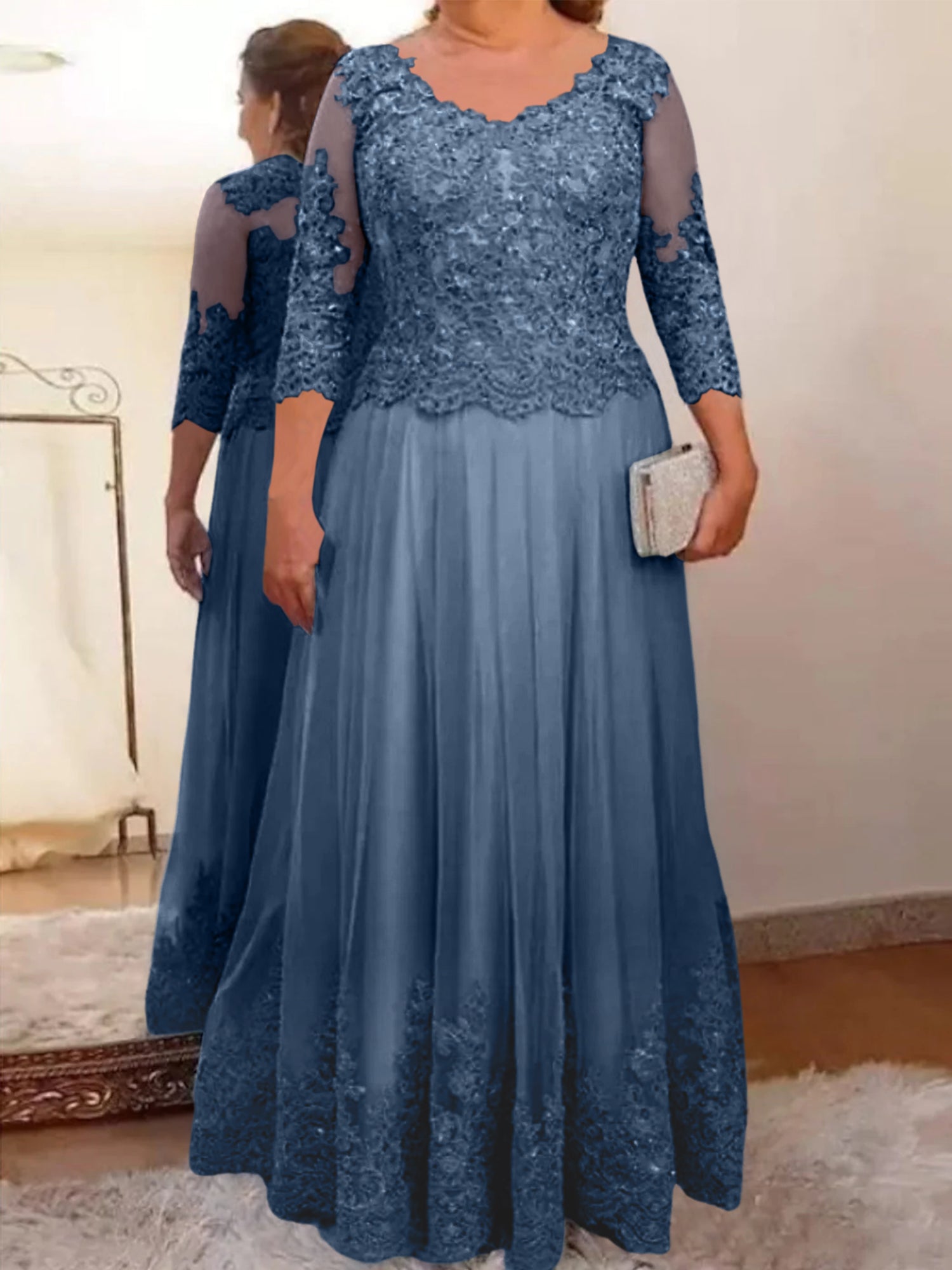 Vestidos de madre de la novia de tul con corte A/princesa y apliques 