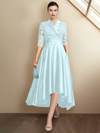 Etui-/Säulenkleider mit V-Ausschnitt und Teelänge für die Mutter der Braut 
