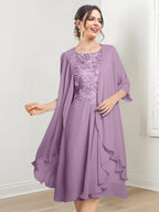 A-Linien-/Prinzessinnen-Kleider mit Rundhalsausschnitt und knielang für die Mutter der Braut 
