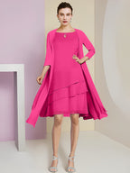 Vestidos de madre de la novia de corte A/princesa con escote joya y largo hasta la rodilla 