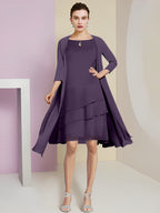 Vestidos de madre de la novia de corte A/princesa con escote joya y largo hasta la rodilla 