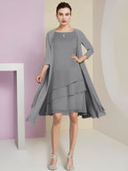 Vestidos de madre de la novia de corte A/princesa con escote joya y largo hasta la rodilla 