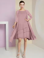 Vestidos de madre de la novia de corte A/princesa con escote joya y largo hasta la rodilla 
