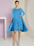 Vestidos de madre de la novia de corte A/princesa con escote joya y largo hasta la rodilla 