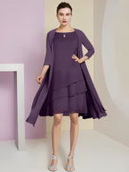 Vestidos de madre de la novia de corte A/princesa con escote joya y largo hasta la rodilla 
