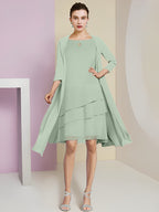 Vestidos de madre de la novia de corte A/princesa con escote joya y largo hasta la rodilla 
