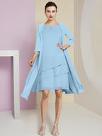 Vestidos de madre de la novia de corte A/princesa con escote joya y largo hasta la rodilla 