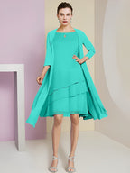 Vestidos de madre de la novia de corte A/princesa con escote joya y largo hasta la rodilla 