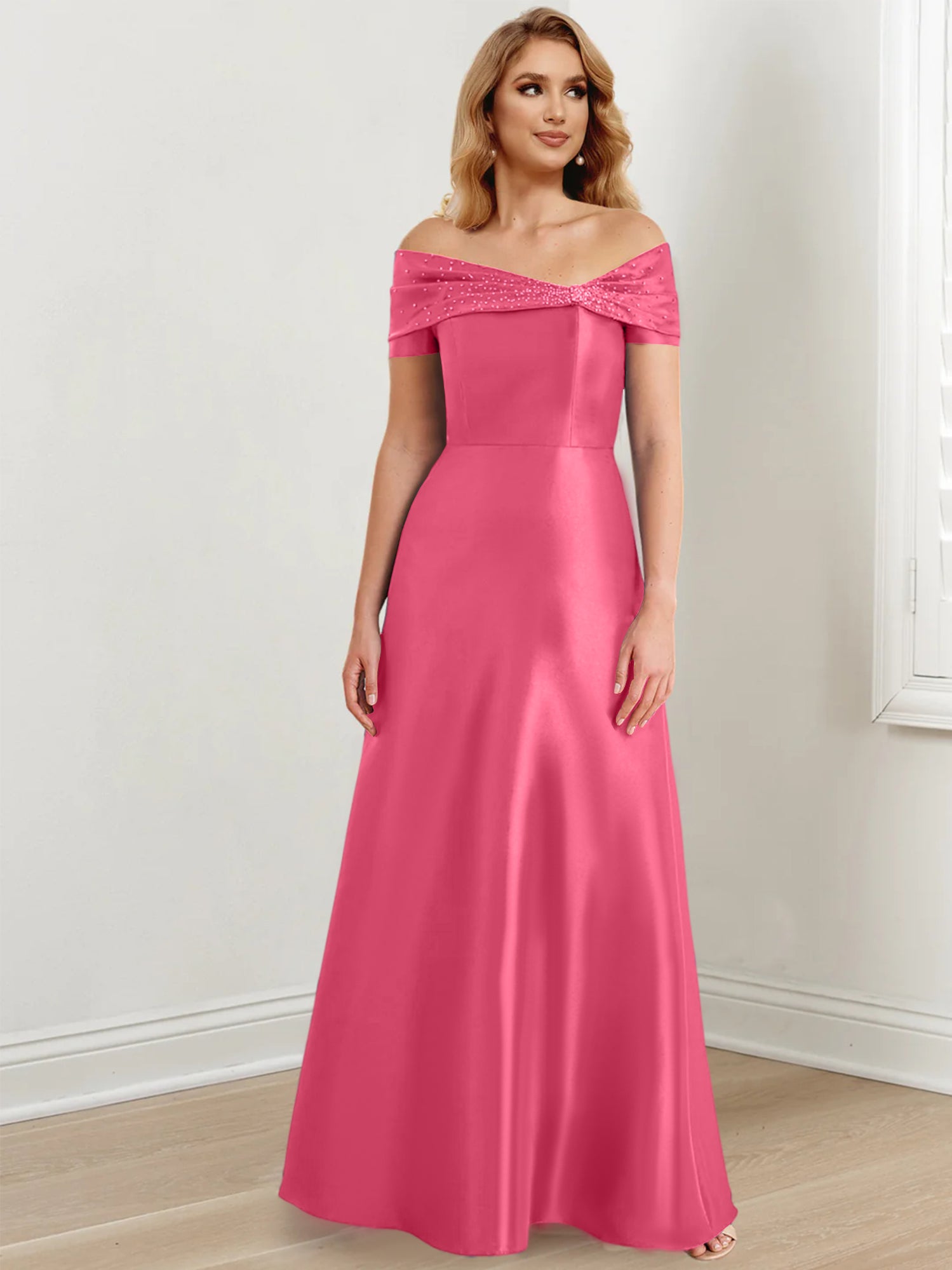 A-Linien-/Prinzessinnen-Kleid mit schulterfreiem Ausschnitt und bodenlang für die Mutter der Braut 