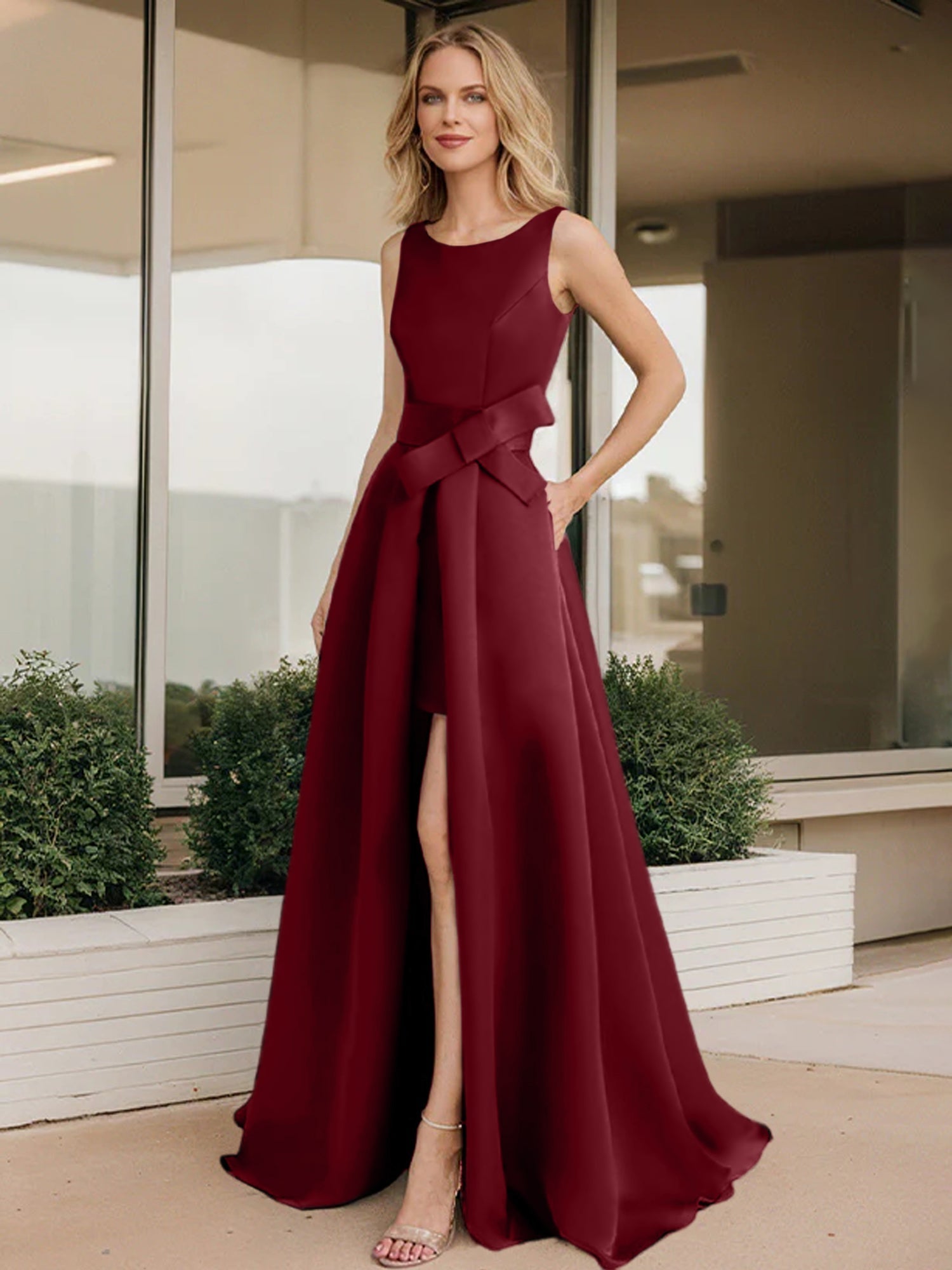 Vestidos de madre de la novia con corte A/princesa y escote redondo 