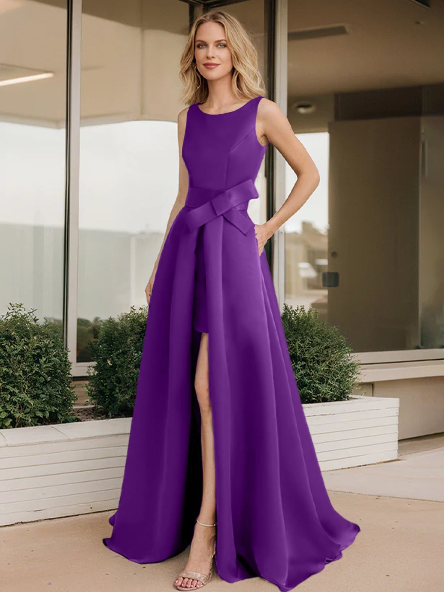 Vestidos de madre de la novia con corte A/princesa y escote redondo 