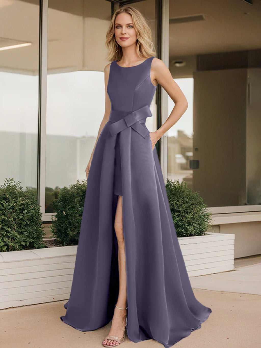 Vestidos de madre de la novia con corte A/princesa y escote redondo 