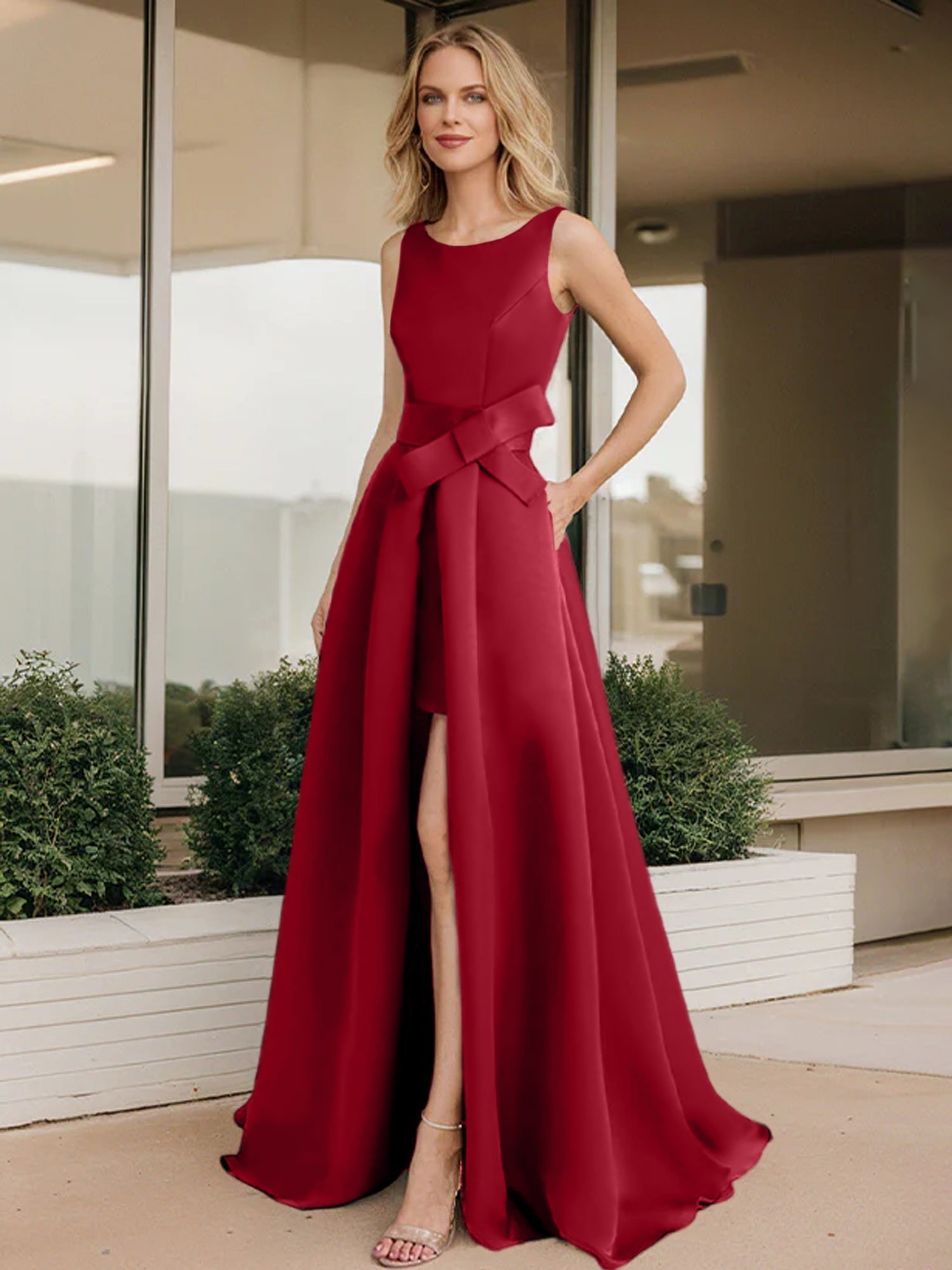 Vestidos de madre de la novia con corte A/princesa y escote redondo 