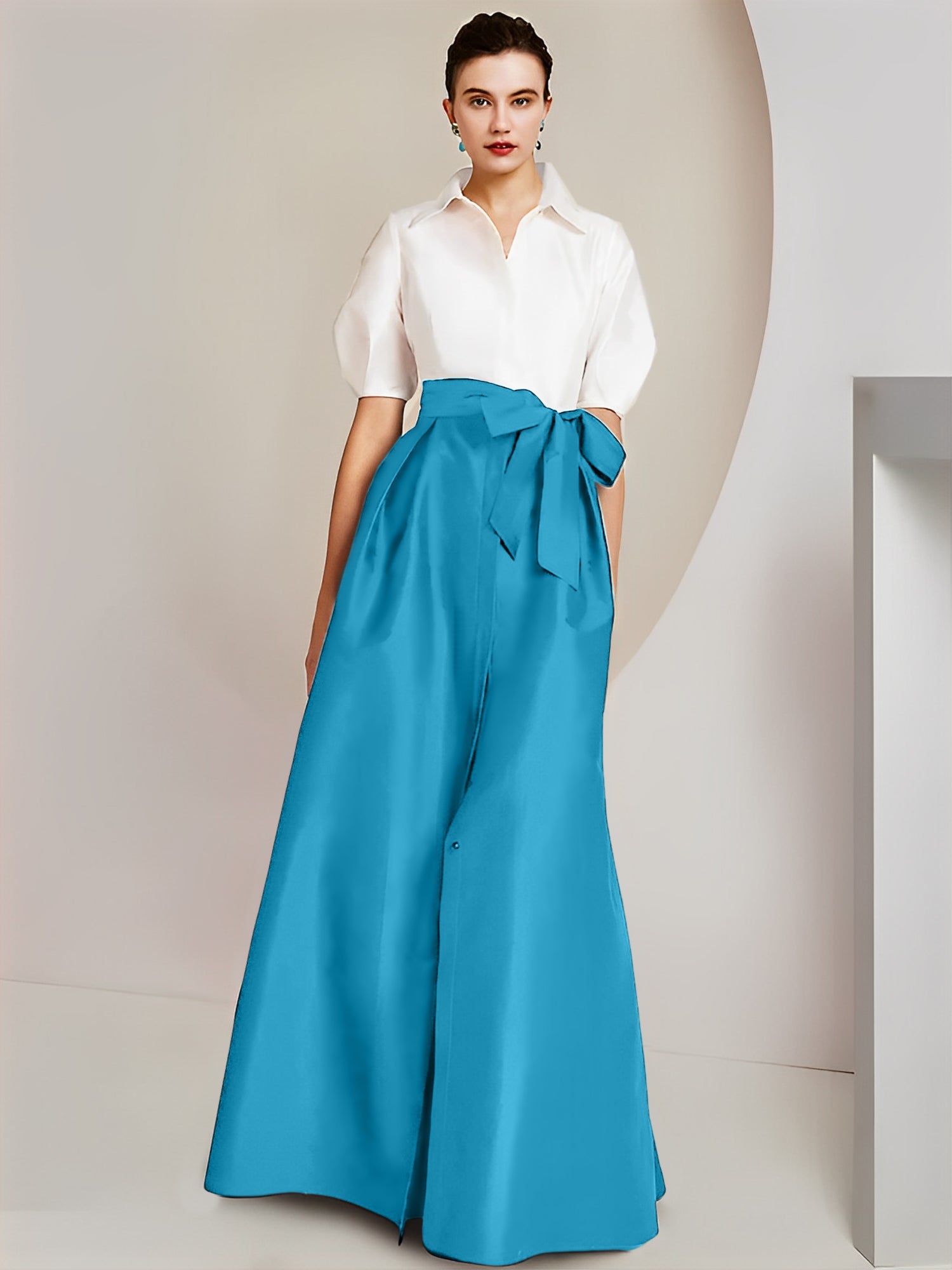 A-Linien-/Prinzessinnen-Hemdkragen, kurze Ärmel, 2-teiliges Brautmutterkleid 