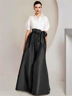 Vestido de 2 piezas para madre de la novia, corte A/princesa, cuello camisero, mangas cortas 