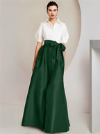Vestido de 2 piezas para madre de la novia, corte A/princesa, cuello camisero, mangas cortas 