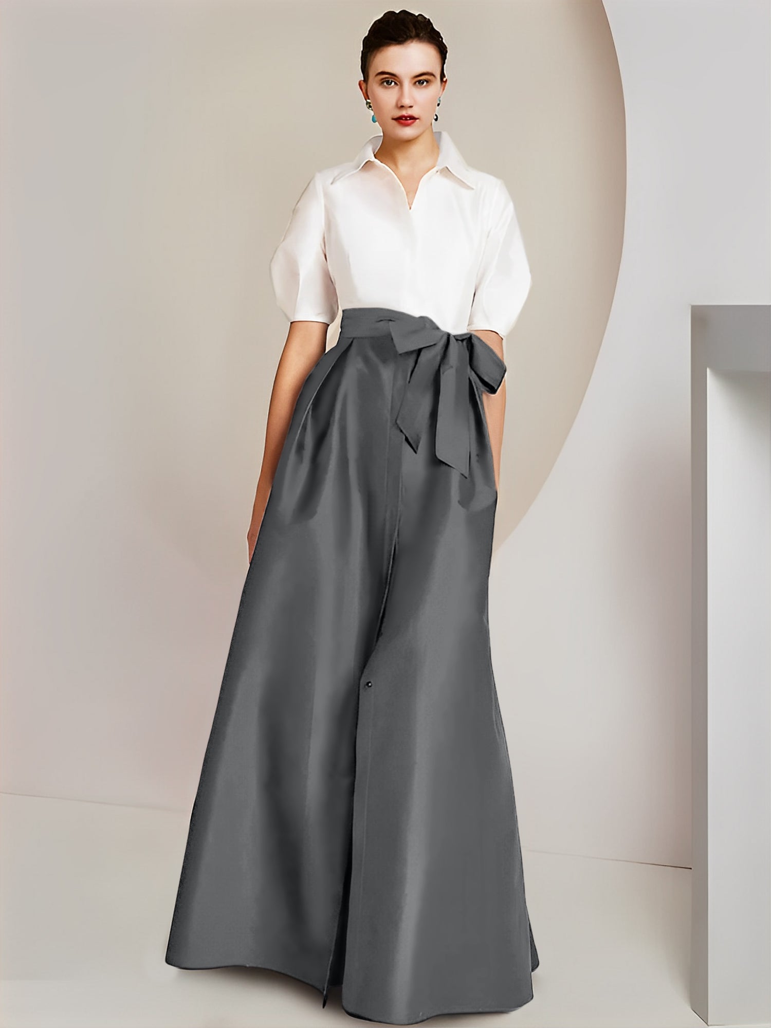 A-Linien-/Prinzessinnen-Hemdkragen, kurze Ärmel, 2-teiliges Brautmutterkleid 