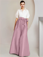 Vestido de 2 piezas para madre de la novia, corte A/princesa, cuello camisero, mangas cortas 