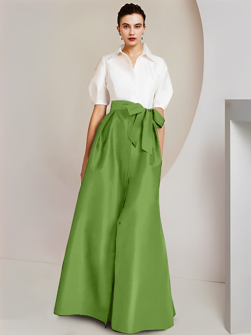 Vestido de 2 piezas para madre de la novia, corte A/princesa, cuello camisero, mangas cortas 