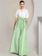 Vestido de 2 piezas para madre de la novia, corte A/princesa, cuello camisero, mangas cortas 