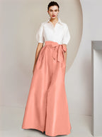 Vestido de 2 piezas para madre de la novia, corte A/princesa, cuello camisero, mangas cortas 