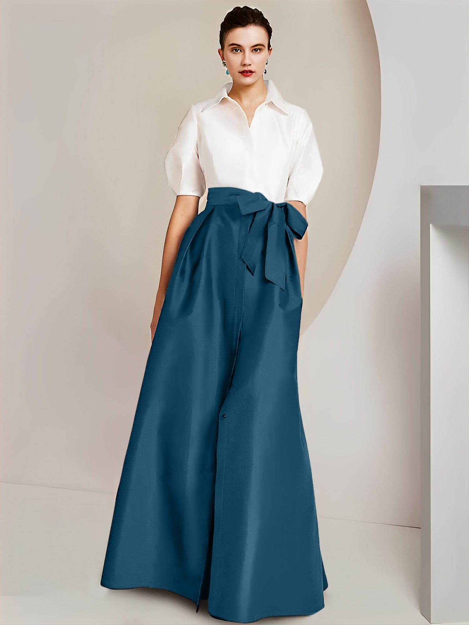 A-Linien-/Prinzessinnen-Hemdkragen, kurze Ärmel, 2-teiliges Brautmutterkleid 