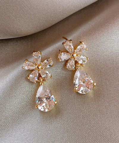 Vogue Kupfer Overgild Zirkon Floral Wassertropfen Tropfen Ohrringe 