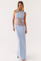 Sexy Lace Satin Backless Maxi Dress