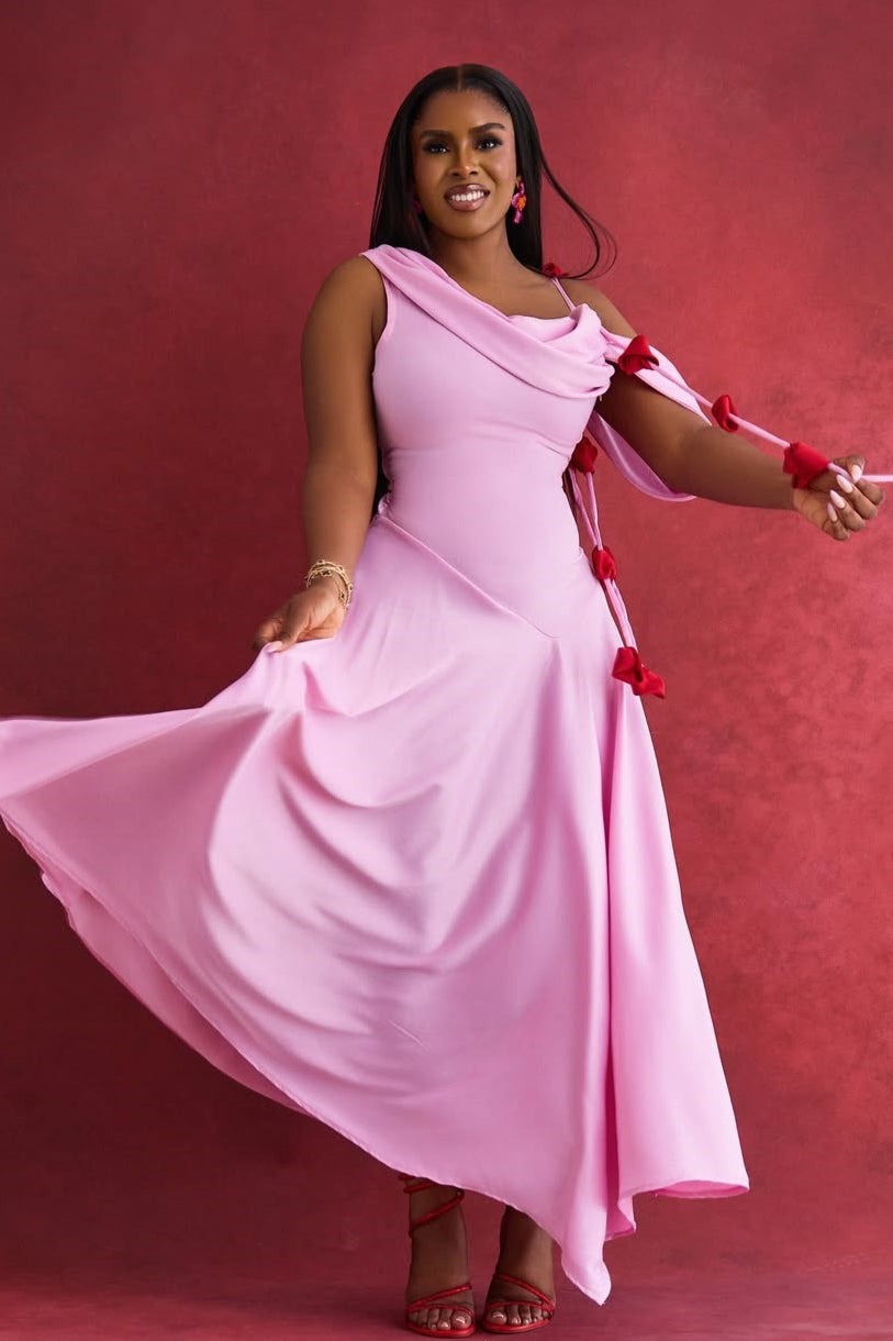 Solid Asymmetrical Shoulder Cowl Neck Cami Maxi Dress