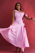 Solid Asymmetrical Shoulder Cowl Neck Cami Maxi Dress
