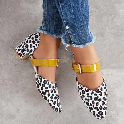 Block Low Heel Mary Jane Pumps Pointed Toe Buckle Dress Shoes