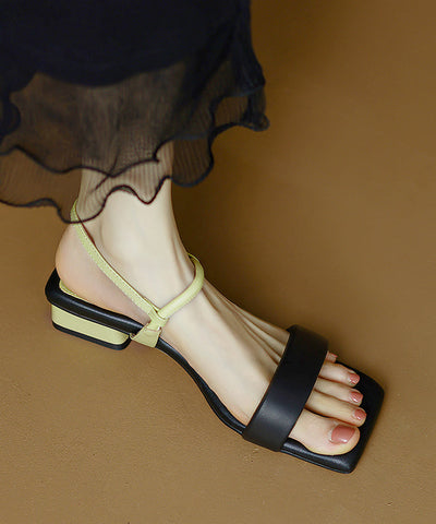 Sandalias cómodas de piel de vaca gruesa beige con puntera abierta 