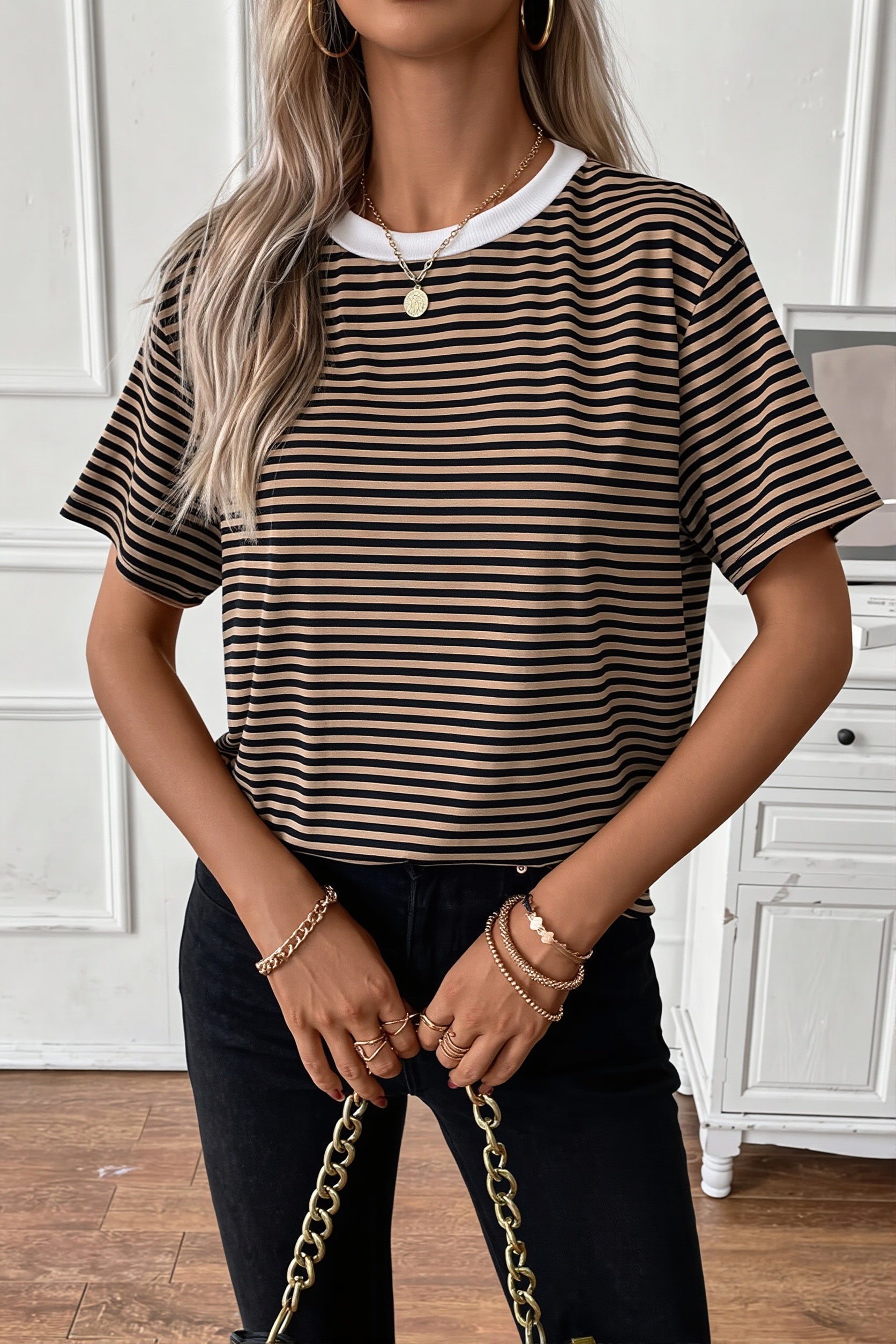 Striped Colorblock Loose T-shirt