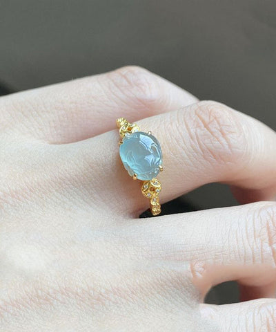 Anillos de animales salvajes míticos de estilo chino con cristales de circón dorados en plata de ley azul 